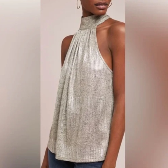 Maeve Metallic Silver Bow Tie Chic Classy Elegant Minimal Party Classic Halter - Picture 3 of 5